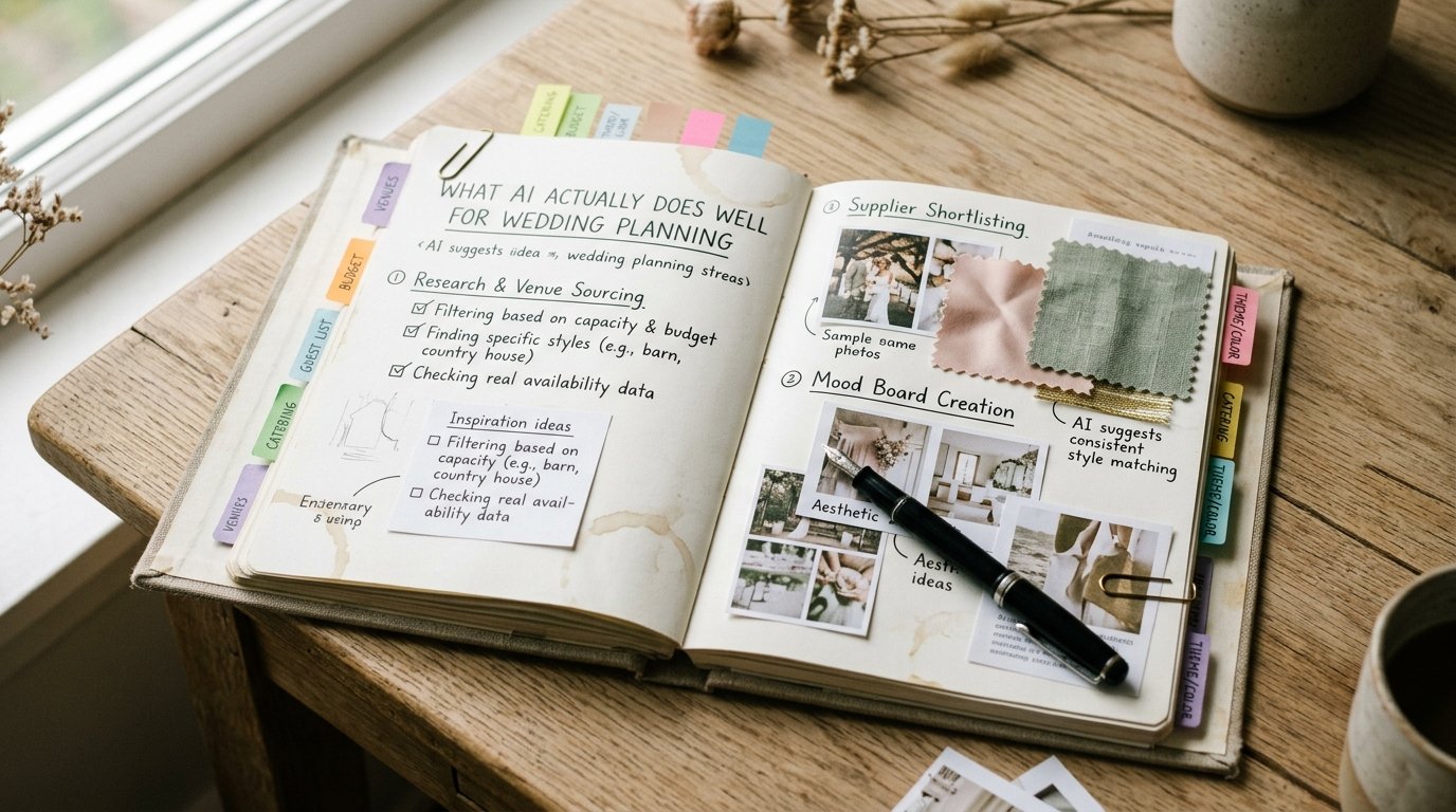 AI Wedding Planning: 54% Adoption Rate in 2026 — What AI actually does well for wedding planning, editorial photography for Weddings Hub