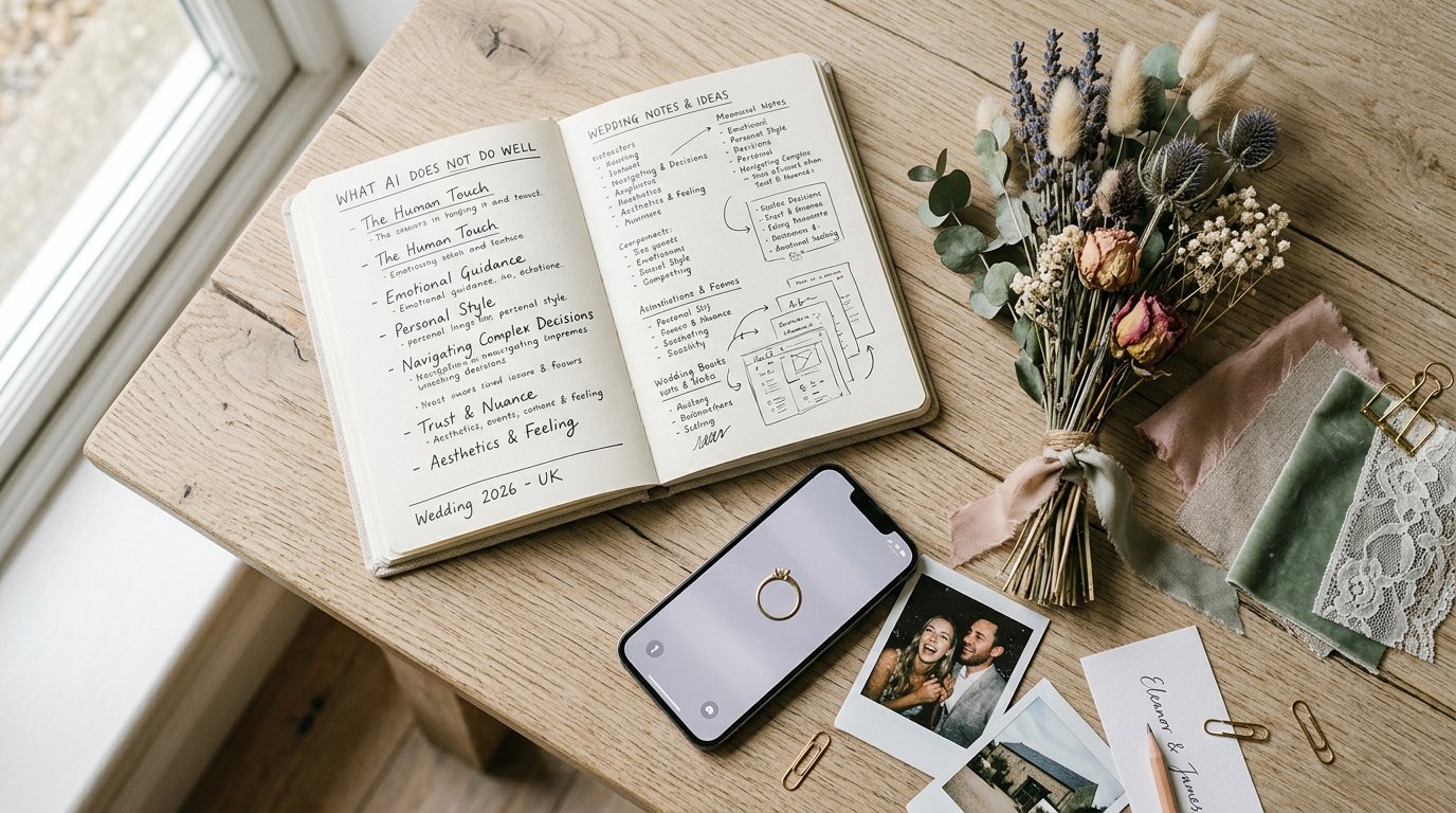 AI Wedding Planning: 54% Adoption Rate in 2026 — What AI does not do well, editorial photography for Weddings Hub