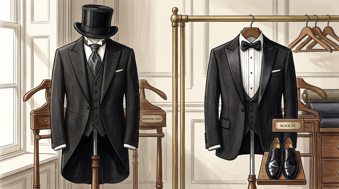 Morning coat vs black tie: a common confusion for Black Tie Wedding Guest Outfits UK 2026: Men & Women