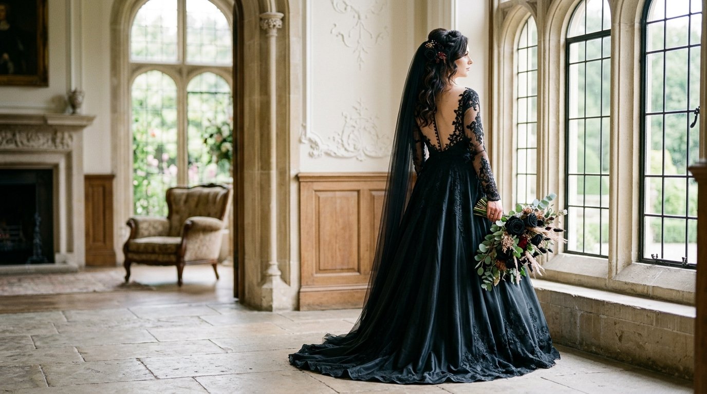 Black Wedding Dresses: The Gothic Bridal Trend — editorial photography for Weddings Hub