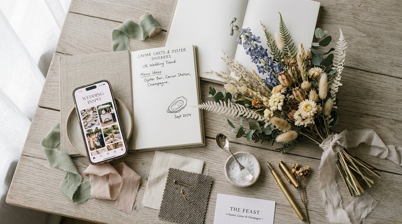 Caviar Carts & Oyster Shuckers: The UK Wedding Trend — editorial photography for Weddings Hub