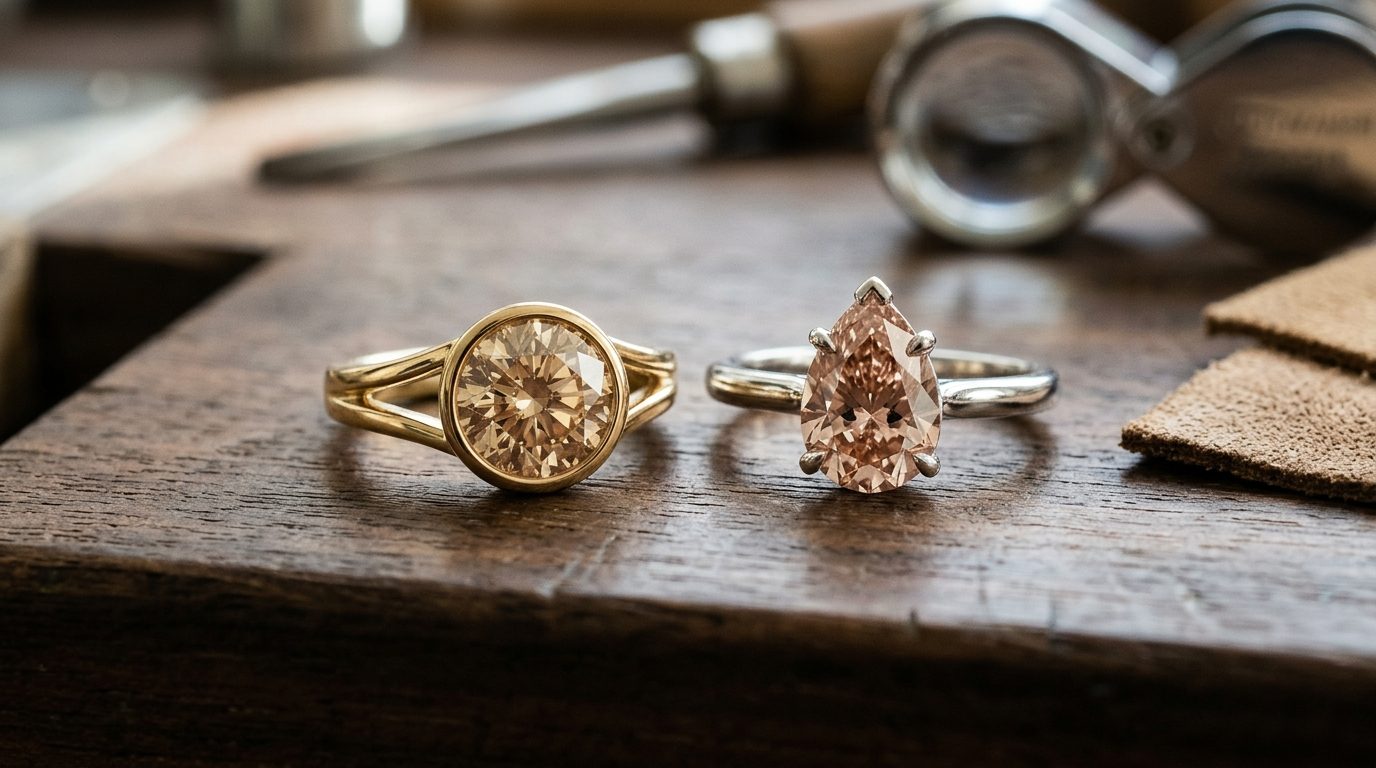 Cut and setting choices for Champagne Diamond Engagement Rings: UK Guide