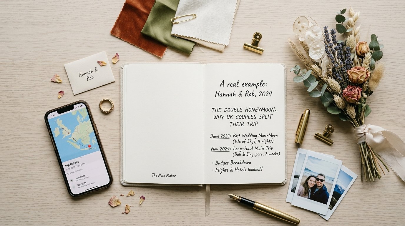 The Double Honeymoon: Why UK Couples Split Their Trip — A real example: Hannah and Rob, 2024, editorial photography for Weddings Hub