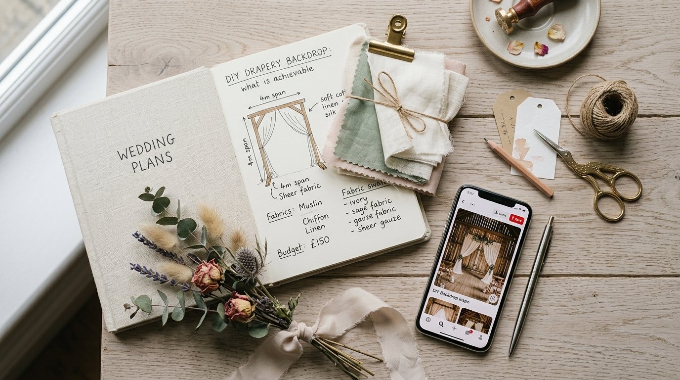 Drapery Backdrop Wedding Ceremonies: UK How-To Guide — DIY drapery backdrop: what is achievable, editorial photography for Weddings Hub