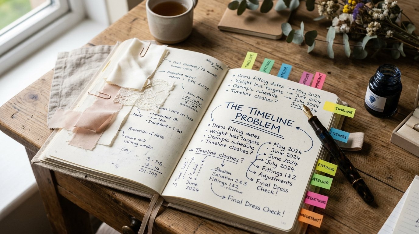GLP-1 Brides: Ozempic & the UK Wedding Dress Timeline — The timeline problem, editorial photography for Weddings Hub