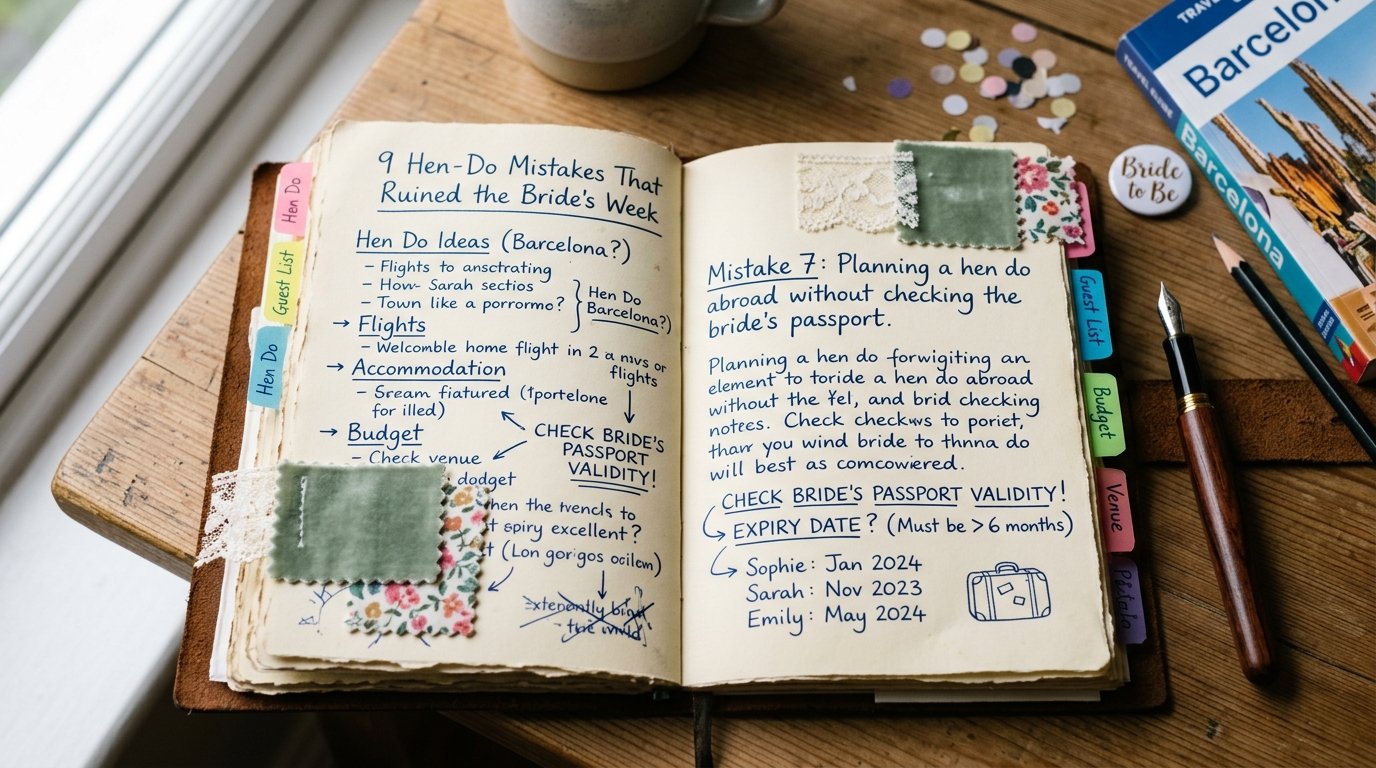 9 Hen-Do Mistakes That Ruined the Bride's Week — Mistake 7: Planning a hen do abroad without checking the bride's passport, editorial photography for Weddings Hub