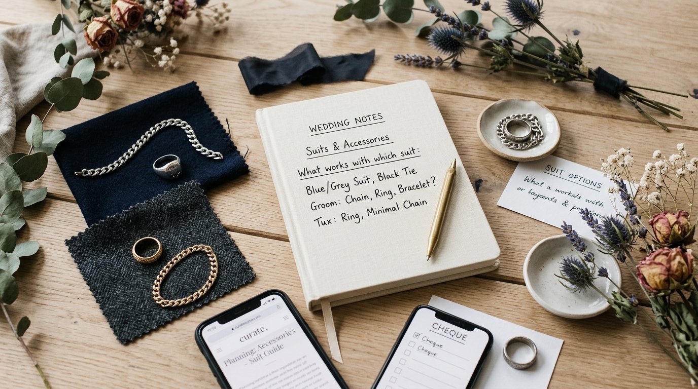 Men's Wedding Jewellery: Chains, Rings & Bracelets — What works with which suit, editorial photography for Weddings Hub