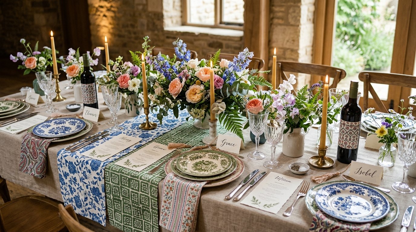 Mixed-Pattern Table Linens: How to Clash Without Chaos — editorial photography for Weddings Hub