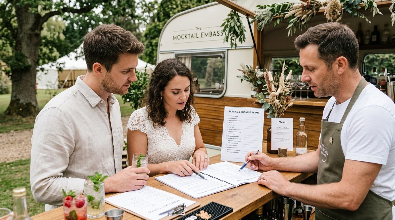 What to ask before hiring for UK Wedding Mocktail Bars: 30 Recipes & Where to Hire