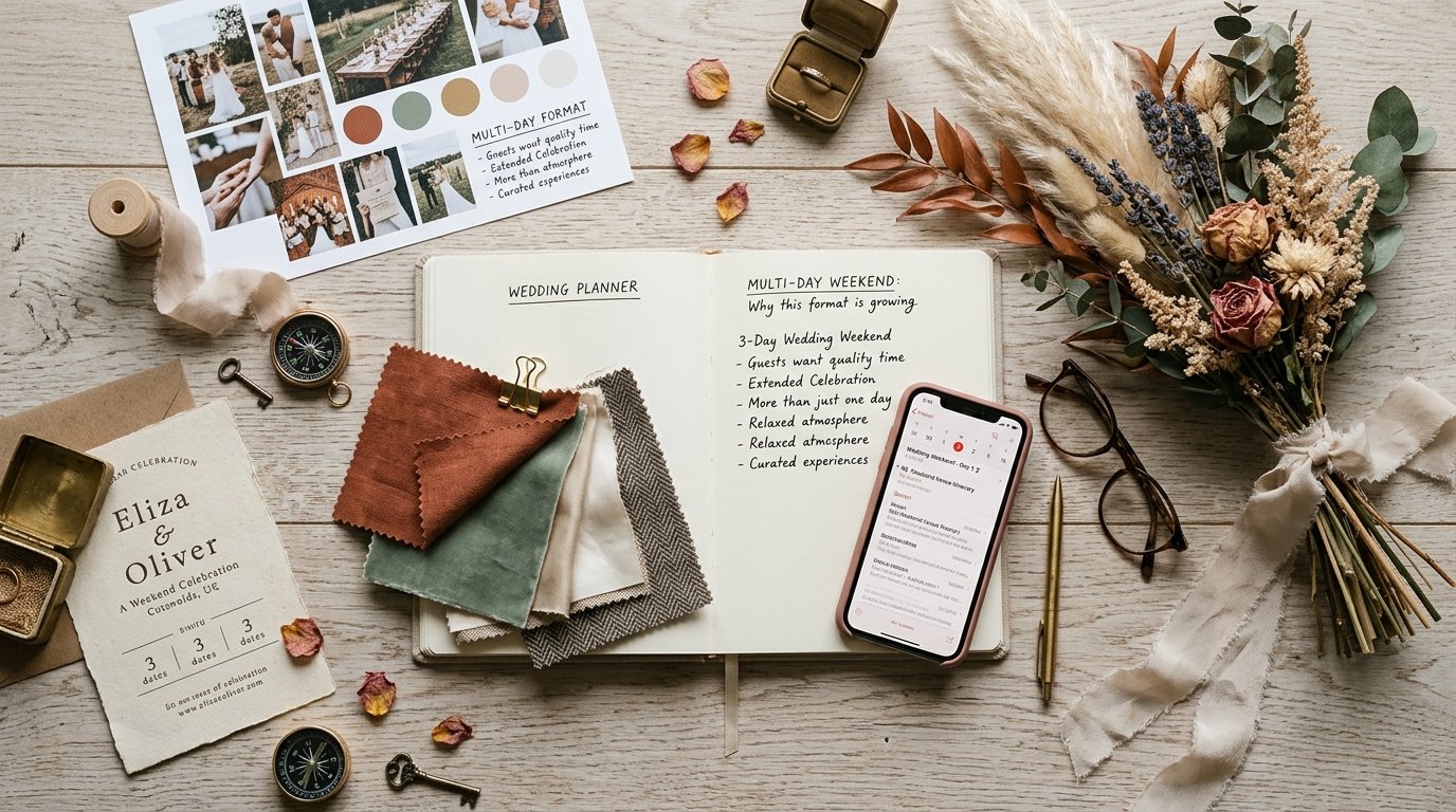 Multi-Day Weddings: 3-Day Wedding Weekends Explained — Why this format is growing, editorial photography for Weddings Hub
