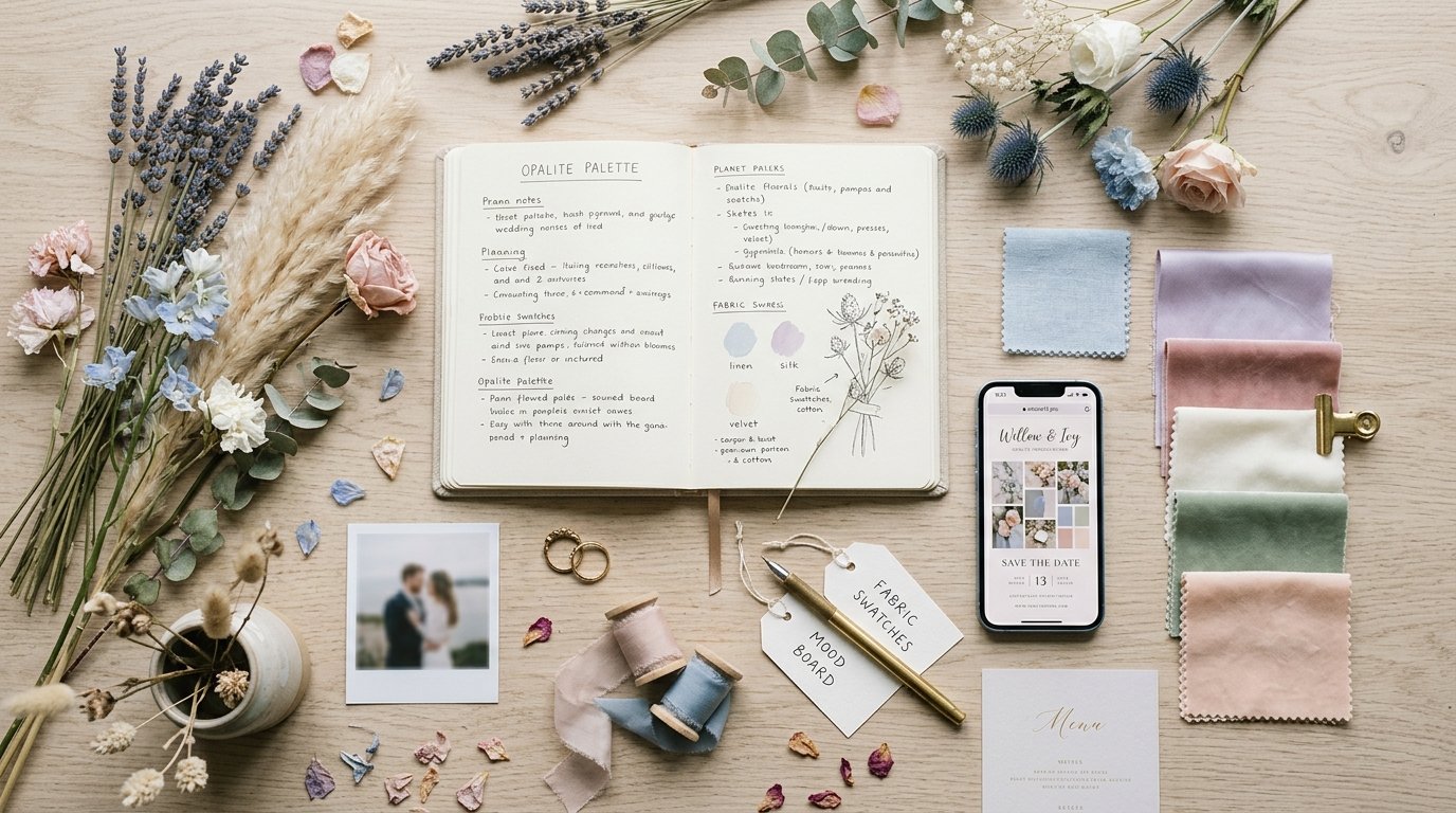 Opalite Weddings: The Iridescent UK Trend Up 2,710% — The six colours that build an opalite palette, editorial photography for Weddings Hub