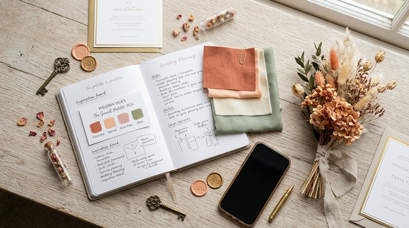 Paloma Hues: The Sunset Wedding Palette of 2026 — The palette in practice, editorial photography for Weddings Hub