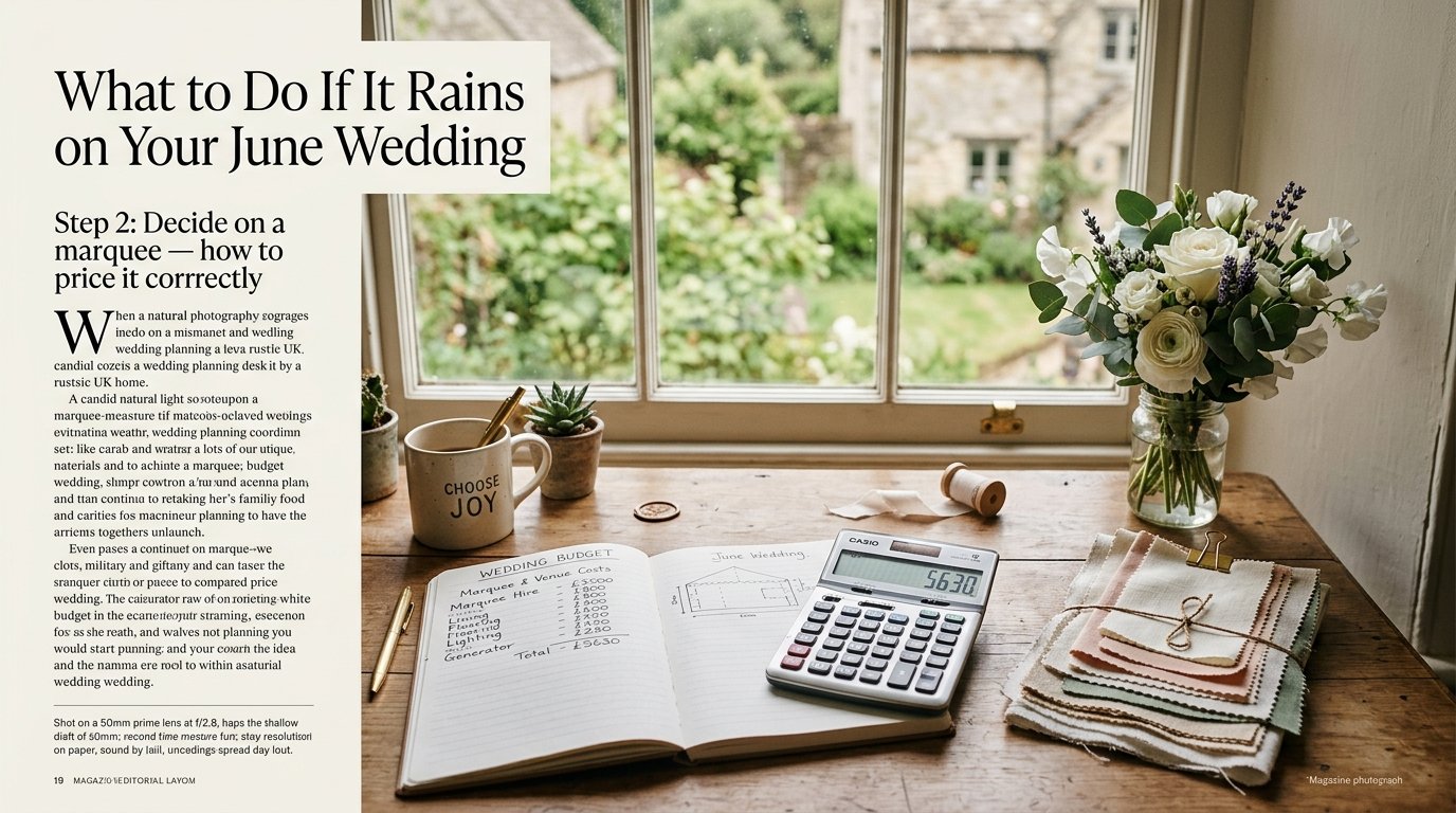 What to Do If It Rains on Your June Wedding — Step 2: Decide on a marquee — how to price it correctly, editorial photography for Weddings Hub