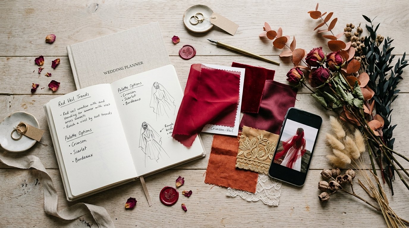 Red Veil Weddings: The Crimson-Veil Trend — The shade spectrum, editorial photography for Weddings Hub