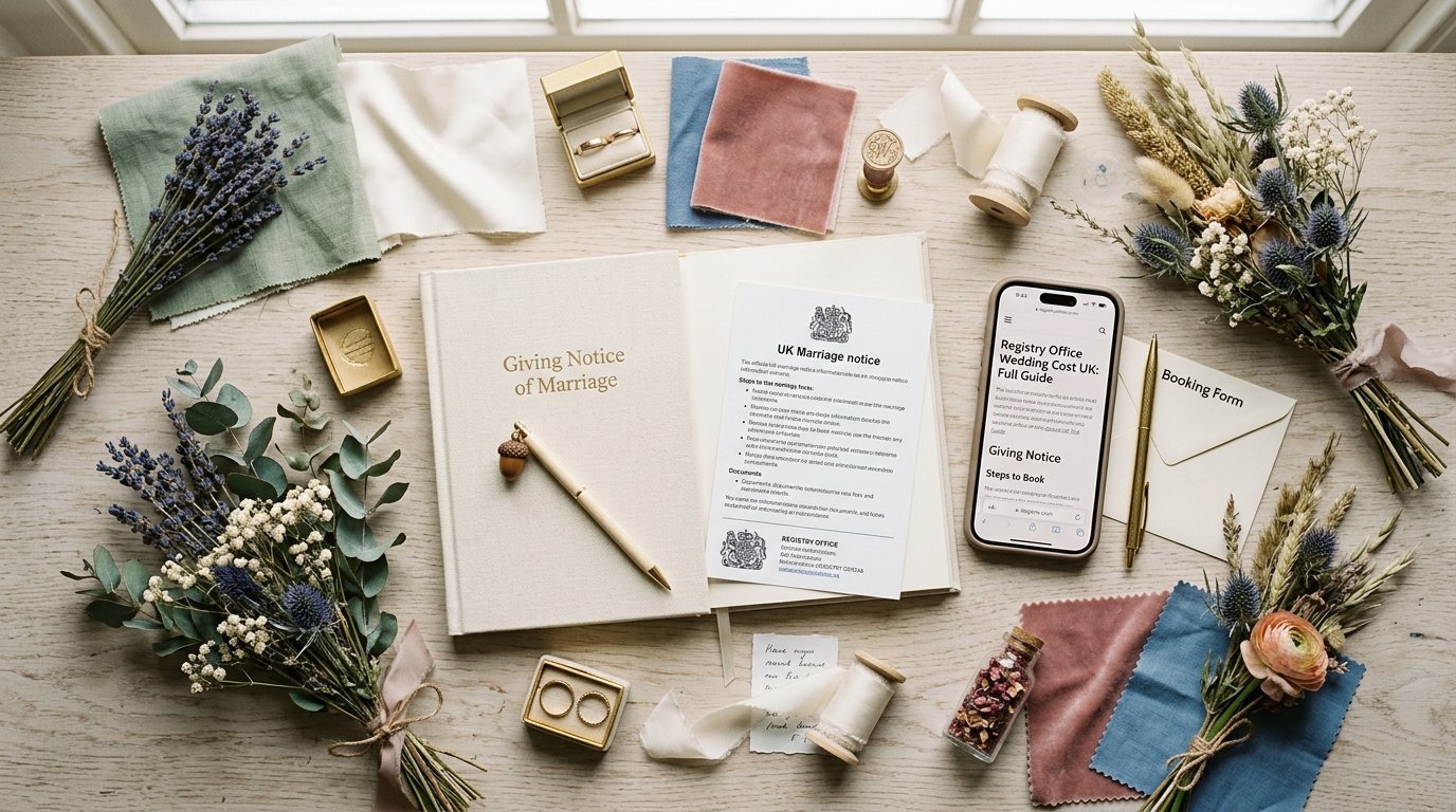 Registry Office Wedding Cost UK: Full Guide — Giving notice of marriage, editorial photography for Weddings Hub