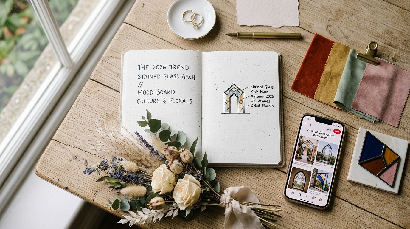Stained Glass Wedding Arch: The 2026 Pinterest Trend — editorial photography for Weddings Hub