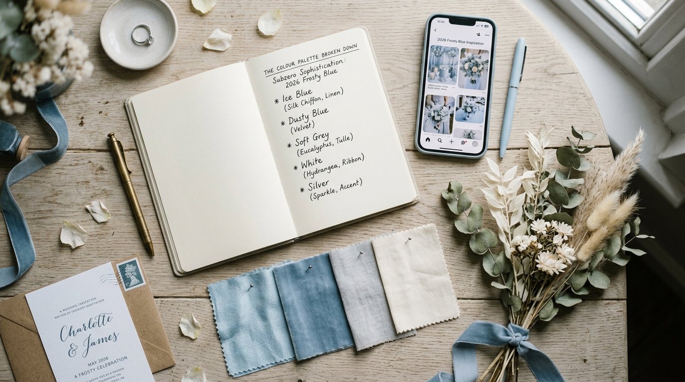 Subzero Sophistication: The 2026 Frosty Blue Palette — The colour palette broken down, editorial photography for Weddings Hub