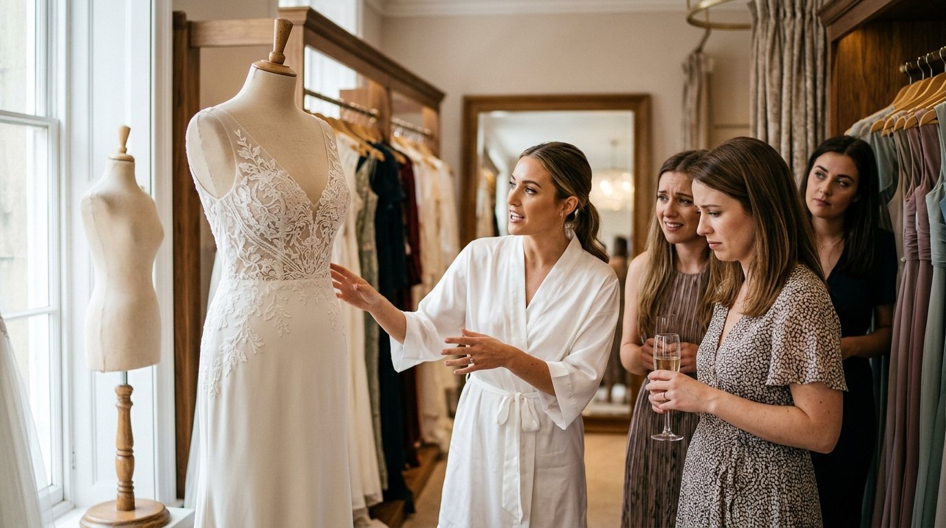 12 Things Bridesmaids Secretly Hate (UK 2026) — 3. Being guilt-tripped about the dress, editorial photography for Weddings Hub