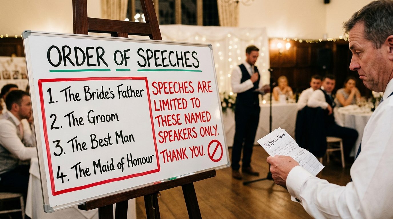 Ban 8: No speeches from people not on the programme for 9 Things UK Brides Have Banned Guests From Doing