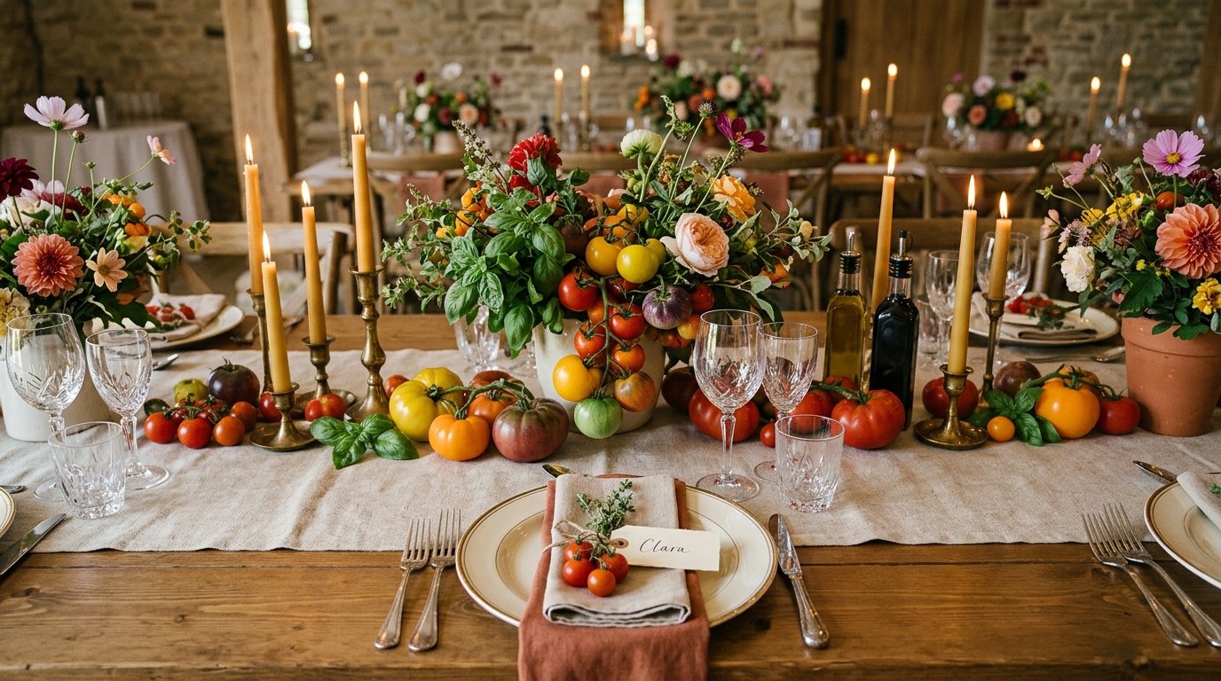 Tomato-Core Weddings: Heirloom Vegetable Centrepieces — editorial photography for Weddings Hub