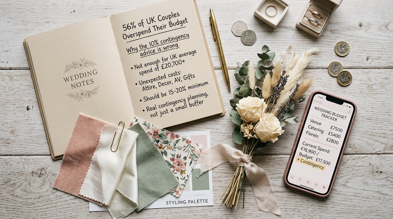 56% of UK Couples Overspend Their Wedding Budget — Why the 10% contingency advice is wrong, editorial photography for Weddings Hub