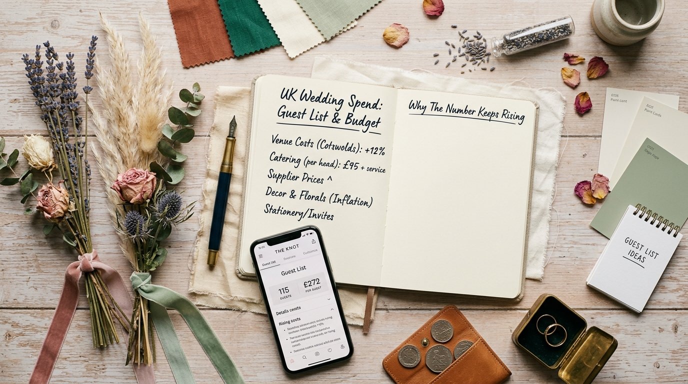 UK Wedding Spend Per Guest: Why It Hits £272 — Why the number keeps rising, editorial photography for Weddings Hub