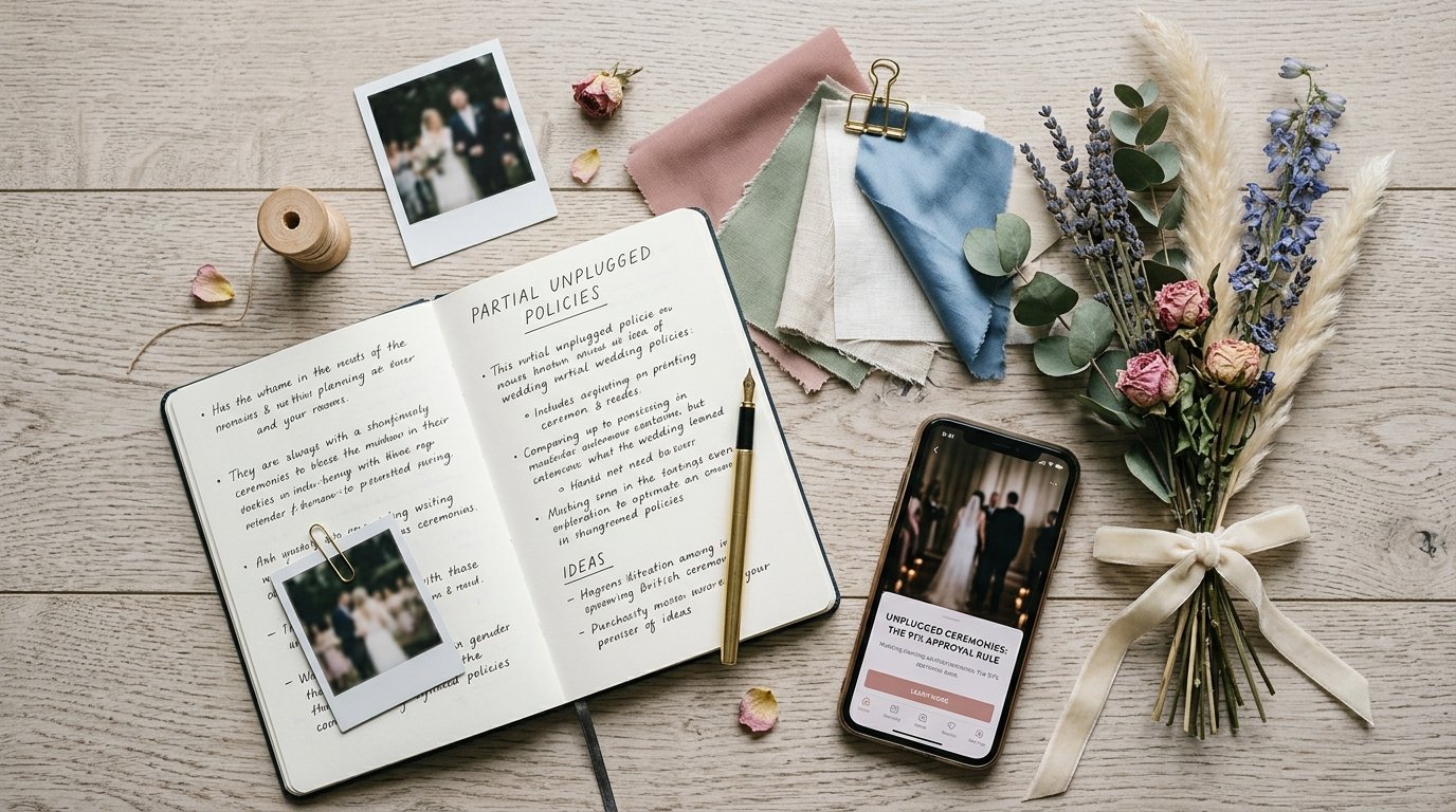 Unplugged Wedding Ceremonies: The 91% Approval Rule — Partial unplugged policies, editorial photography for Weddings Hub