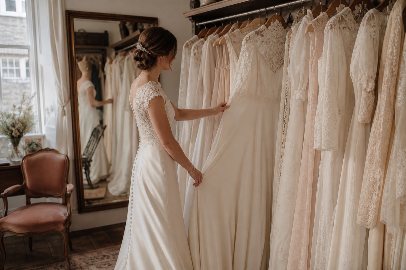 Vintage-inspired ivory wedding dress