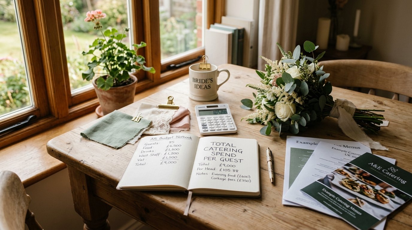 Wedding Catering Cost Per Head UK: 2026 — Total catering spend per guest, editorial photography for Weddings Hub
