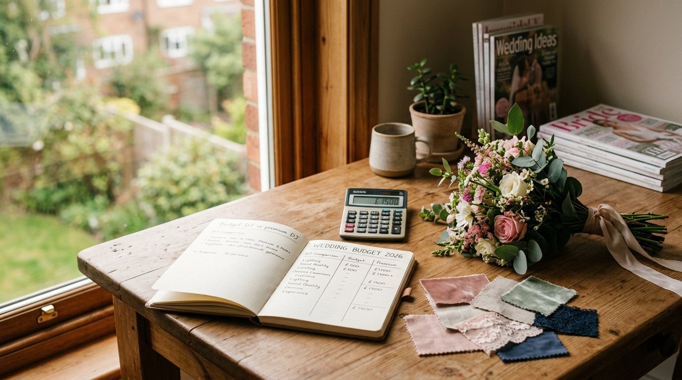 Wedding DJ Cost UK: 2026 Pricing Guide — Budget DJ vs premium DJ — what's the difference?, editorial photography for Weddings Hub