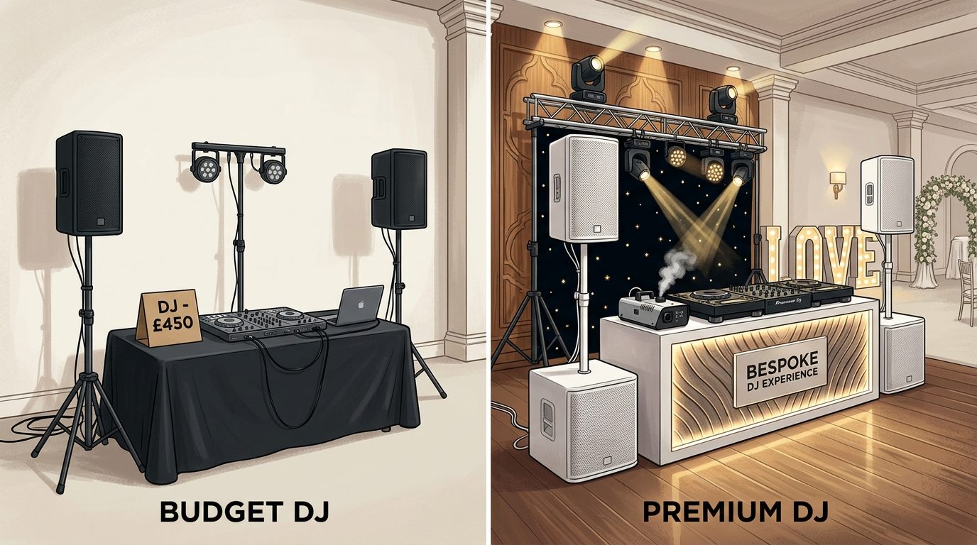 Budget DJ vs premium DJ — what's the difference? for Wedding DJ Cost UK: 2026 Pricing Guide