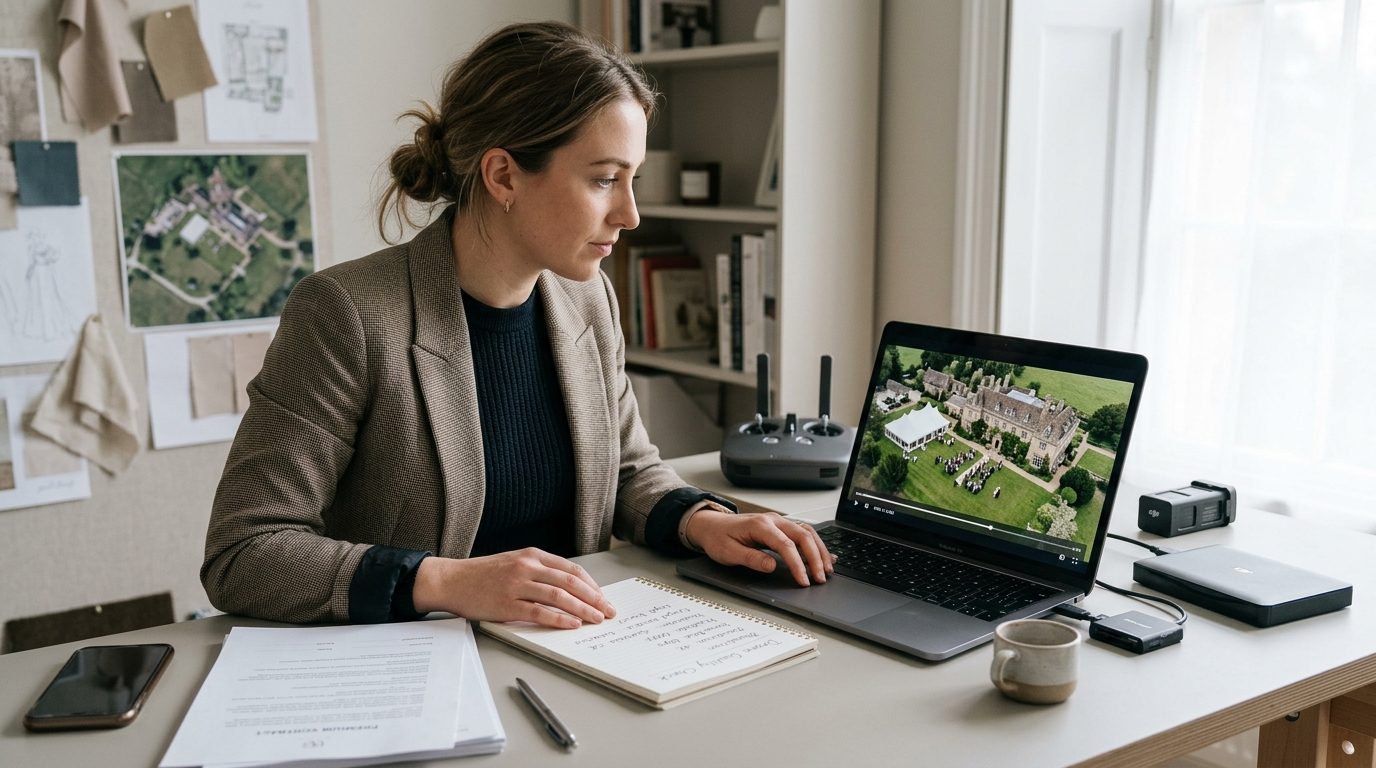 Checking drone footage quality before booking for Wedding Drone Photography UK 2026: Costs, Rules & Shots
