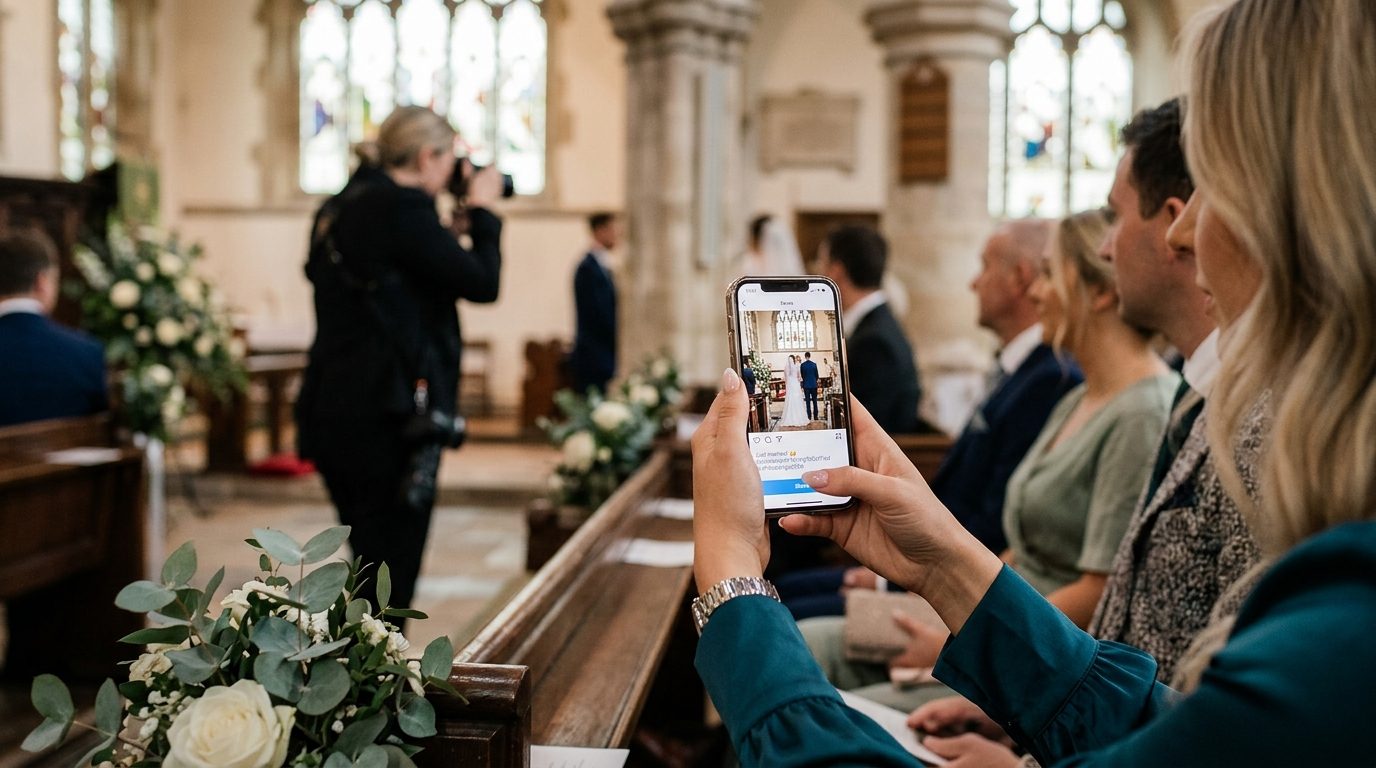 Rule 6: Do not post ceremony or couple photos before the couple does for The 12 Wedding Etiquette Rules UK Guests Get Wrong