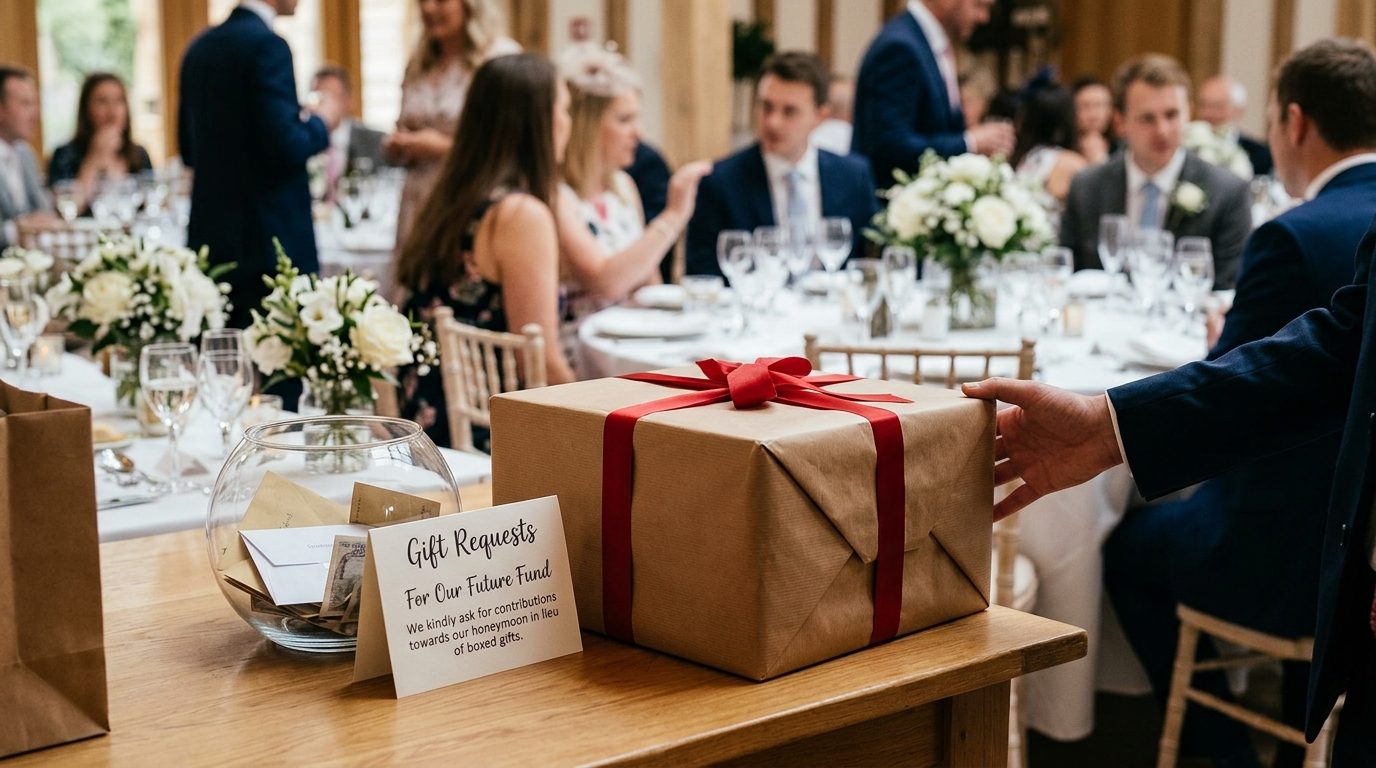 Rule 7: Do not give a gift that ignores the couple's requests for The 12 Wedding Etiquette Rules UK Guests Get Wrong
