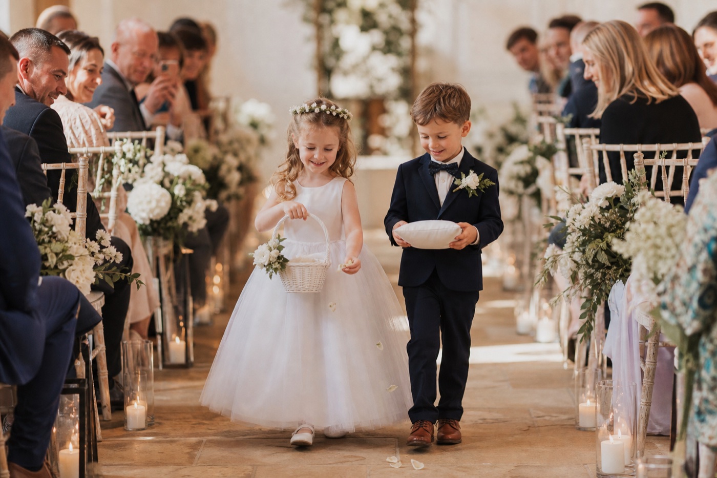 Wedding flower girl page boy aisle