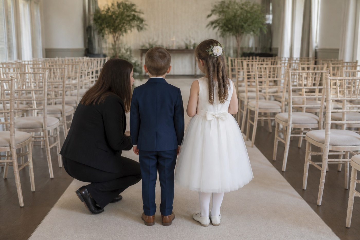 Wedding flower girl page boy rehearsal